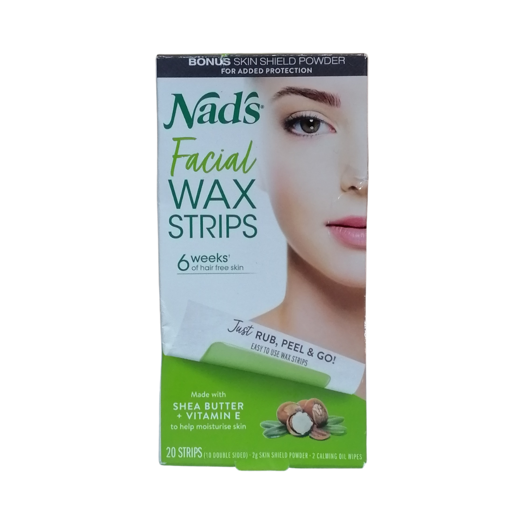Nad's Facial Wax Strips, 20 Strips + 2 Calming Oil Wipes
