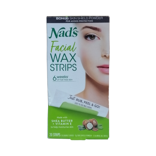 Nad's Facial Wax Strips, 20 Strips + 2 Calming Oil Wipes