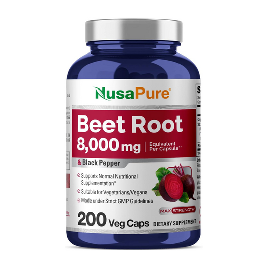 Nusa Pure Beet Root 8000mg & Black Pepper Supplement 200 Veg Caps