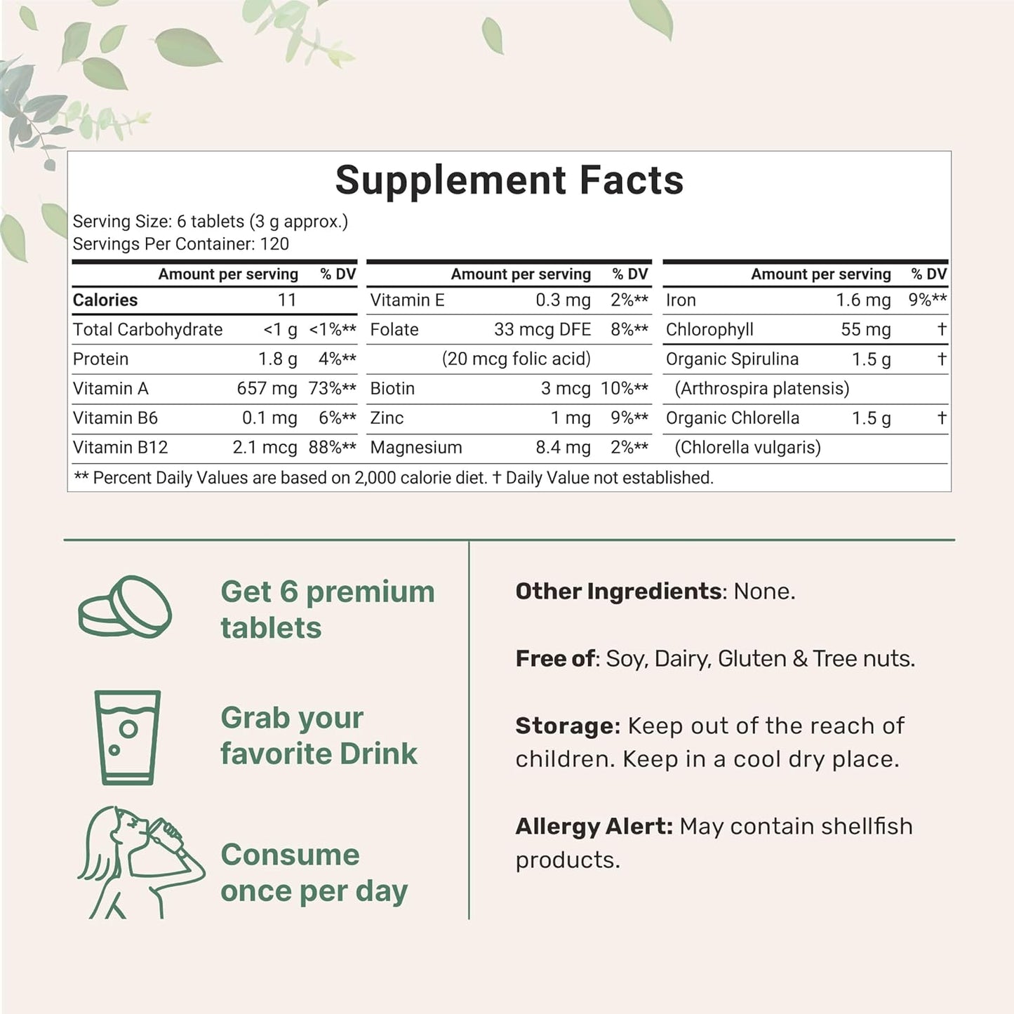 Microingredients Organic Spirulina Chlorella Supplement 720 Tablets