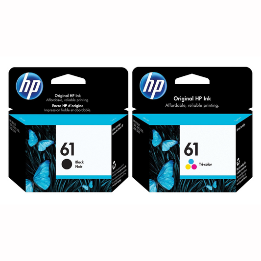 HP 61,  2 Ink Cartridges, Black and Tri-color CH561WN, CH562WN