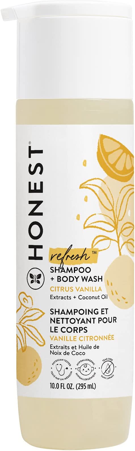 The Honest Co. Shampoo + Body Wash For Baby Citrus Vanilla Extracts + Coconut Oil 10 Fl Oz (295ml)