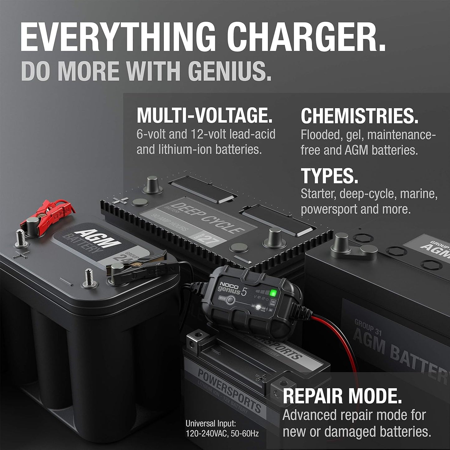 Noco Genius 5 Battery Charger + Mainterner 6v & 12V 5A