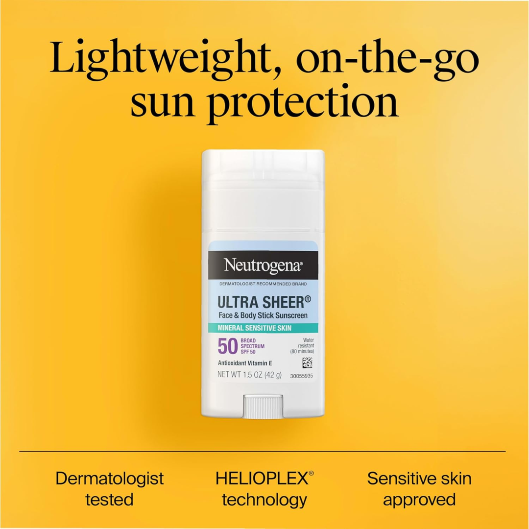 Neutrogena Ultra Sheer Face & Body Stick Mineral Sunscreen SPF 50, 1.5 oz / 42 g