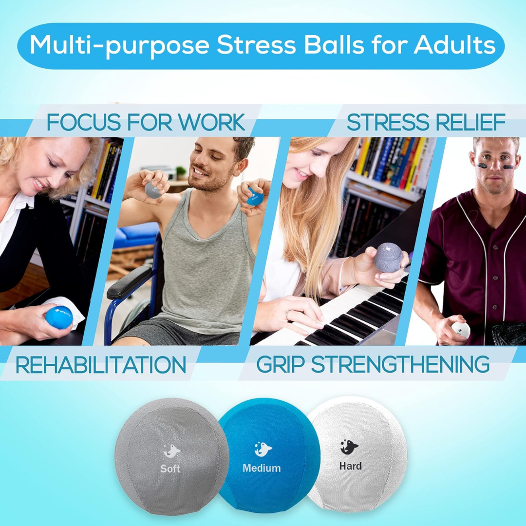 Serenilite Hand Therapy Exercise Stress Ball Bundle (Soft, Medium, and Hard) 3 Count