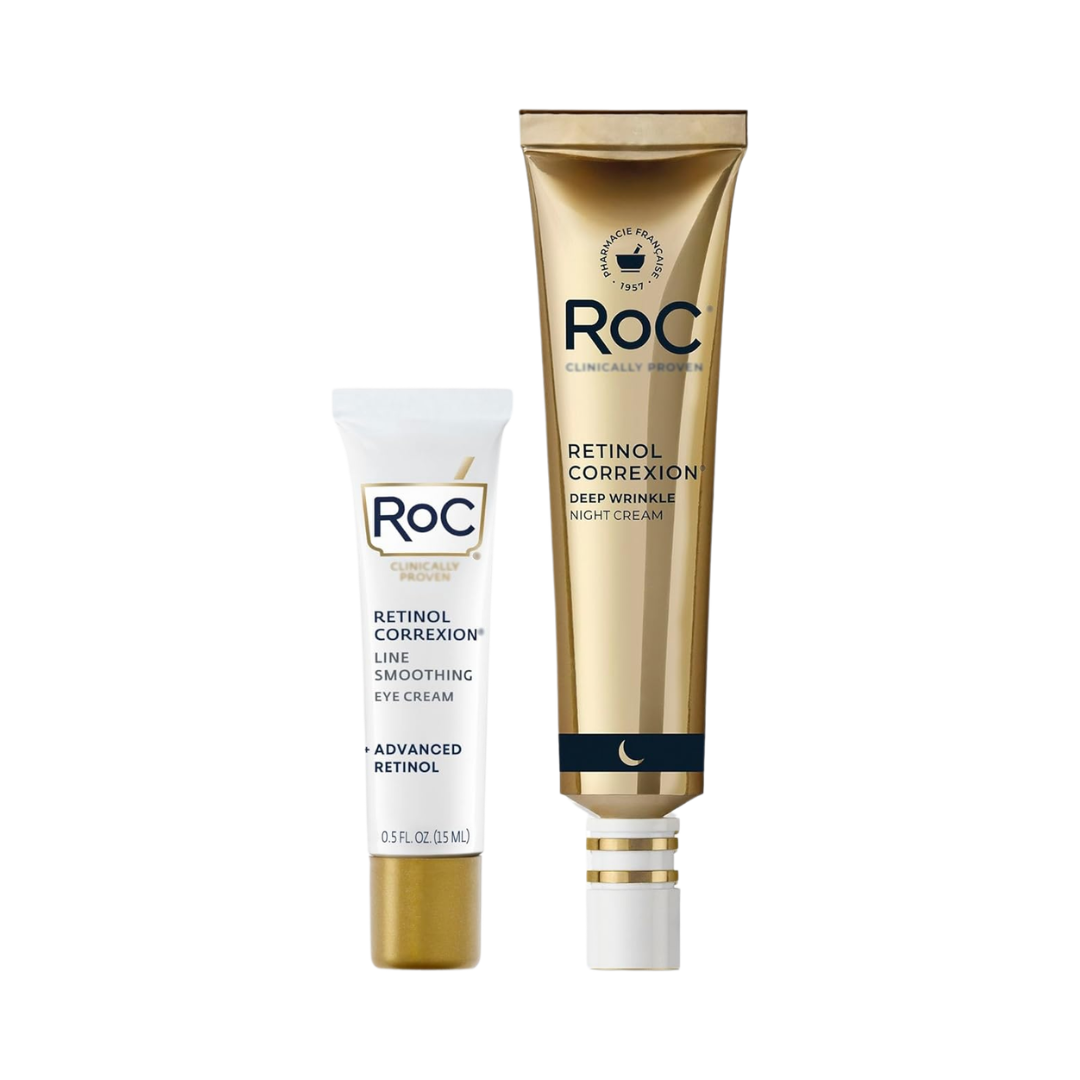 RoC Retinol Correxion Set Deep Wrinkle Night Cream 1 oz & Line Smoothing Eye Cream 0.5 oz