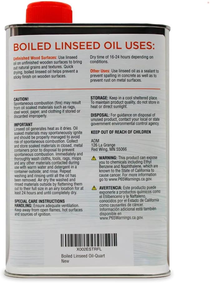 LINSHEEN Boiled Linseed Oil Fast Drying Flaxseed Wood Treatment to Rejuvenate and Restore Outdoor and Indoor Wood Furniture, 32 fl oz