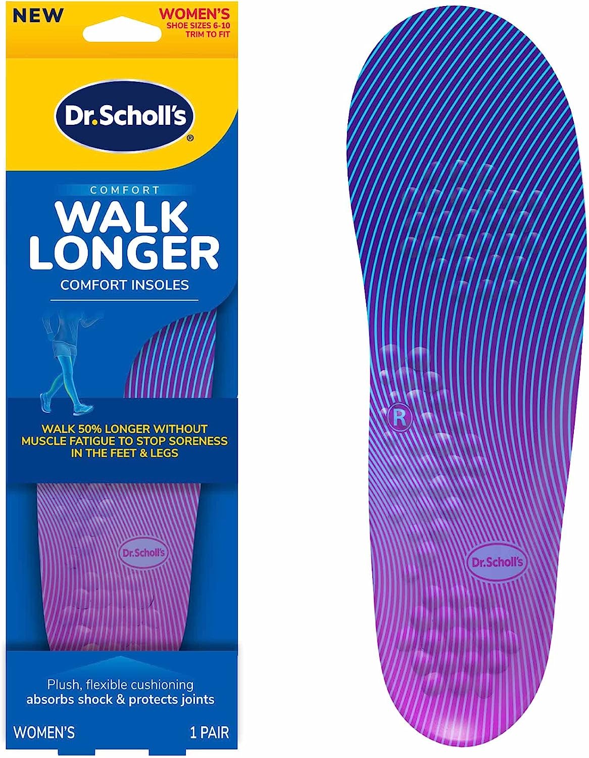 Dr. Scholl's Walk Longer Comfort Insoles, Women's Size: 6-10 (1 Pair)