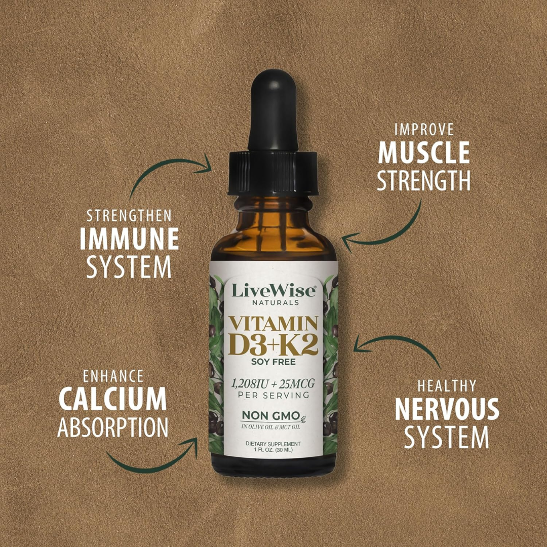 LiveWise Naturals Vitamin D3 + K2 Soy Free 1,208 IU + 25 mcg per drop, 1 oz / 30 ml