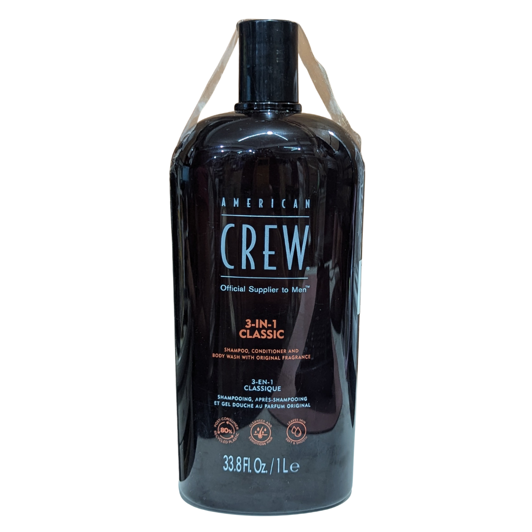 American Crew 3-in-1 Classic Shampoo, Conditioner & Body Wash, 33.8 oz / 1 L