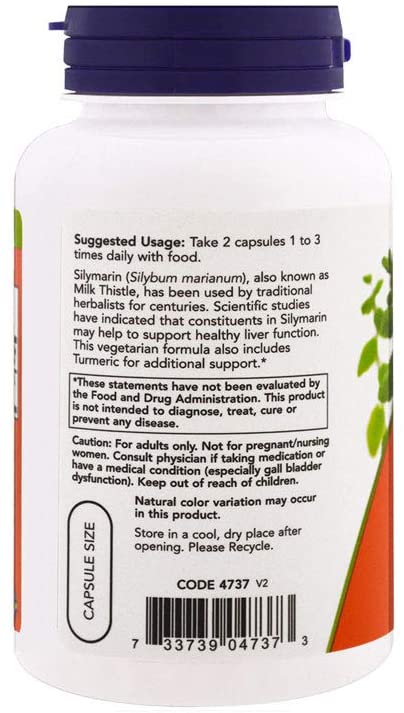 NOW Supplements Silymarin Milk Thistle Extract 150 mg with Turmeric, 120 Veg Capsules Supports Liver Function