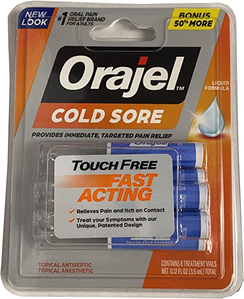 Orajel Touch-Free Cold Sore Patented Treatment, with Applicator, 6 Vials