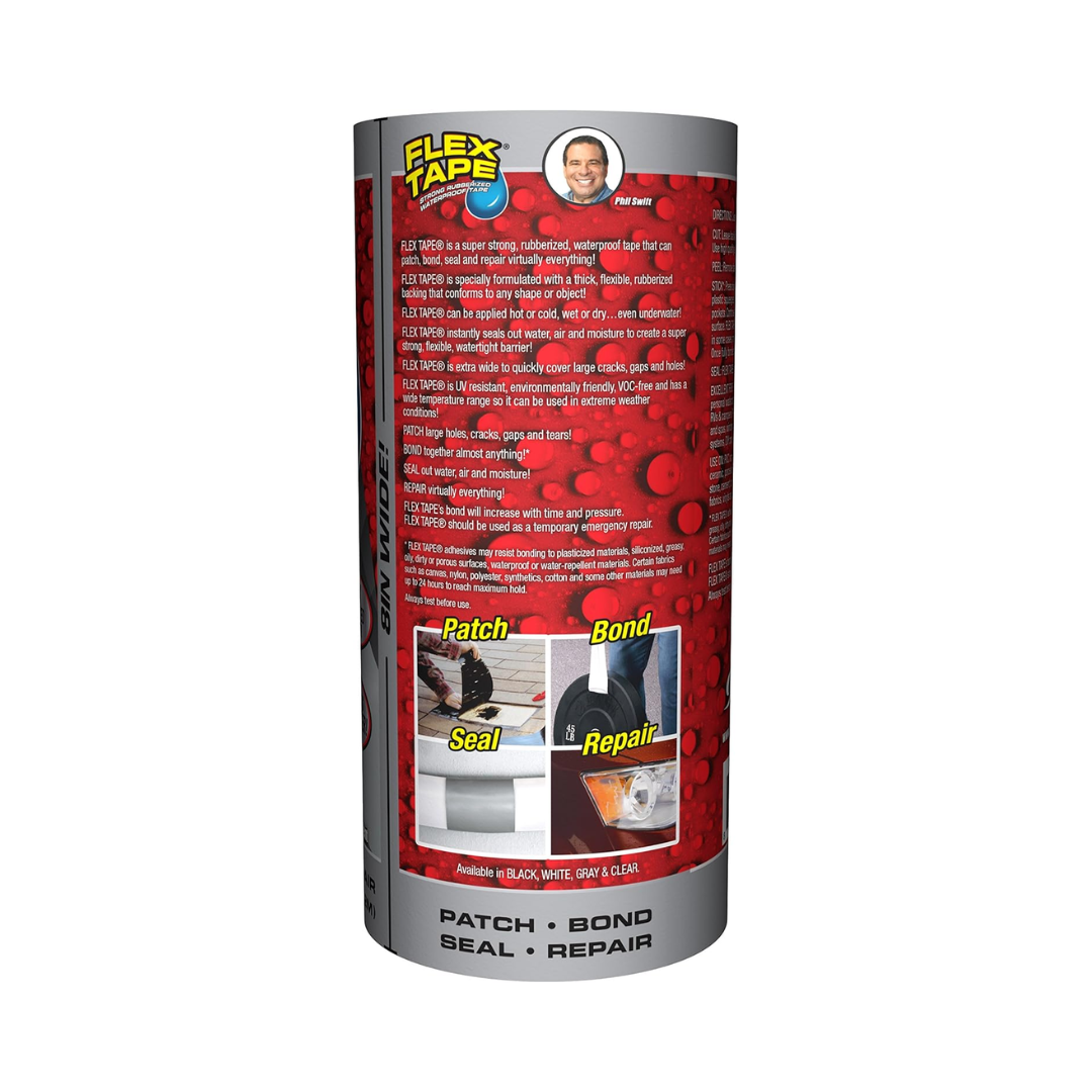 Flex Tape Strong Rubberized Waterproof Tape Gray, 8" x 5'