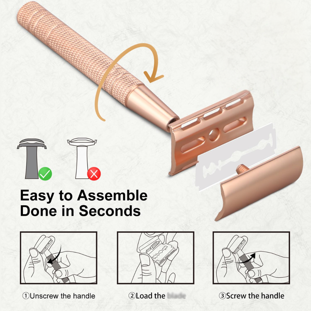 Bulimica Safety Razor with 10 Platinum-Coated Stainless Steel Blades, Rose Gold