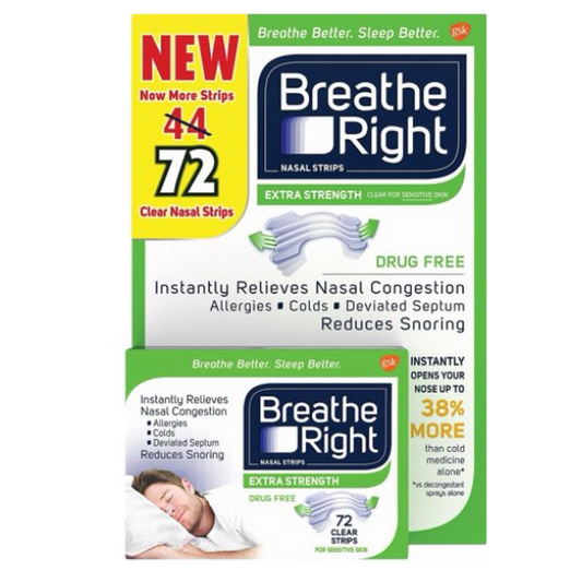 Breathe Right Extra Strength Nasal Strips For Nasal Congestion (72 Clear Strips)