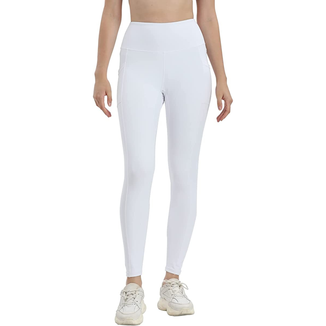 High Waist White Trainer Leggings For Women Yoga Running With 2 Side Pockets Small Size