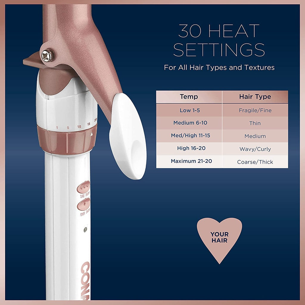 Conair Double Ceramic 1" Curling Iron with Cool Tip for Easy Handling, Dual Voltage, White/Rose Gold