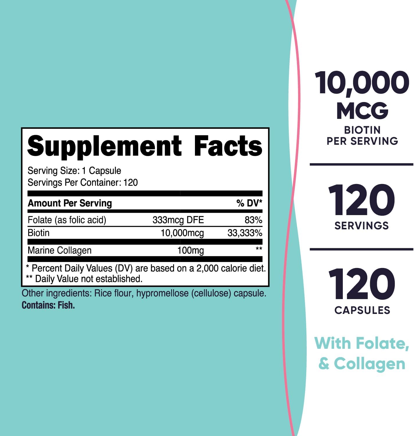 Nutricost Women Biotin With Folate & Marine Collagen 10,000 mcg Supplement 120 Capsules