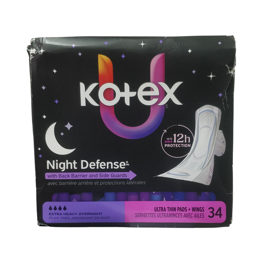 U by Kotex Night Defense Extra Heavy Overnight, 34 Ultra Thin Pads + Wings (DAMAGED BOX)