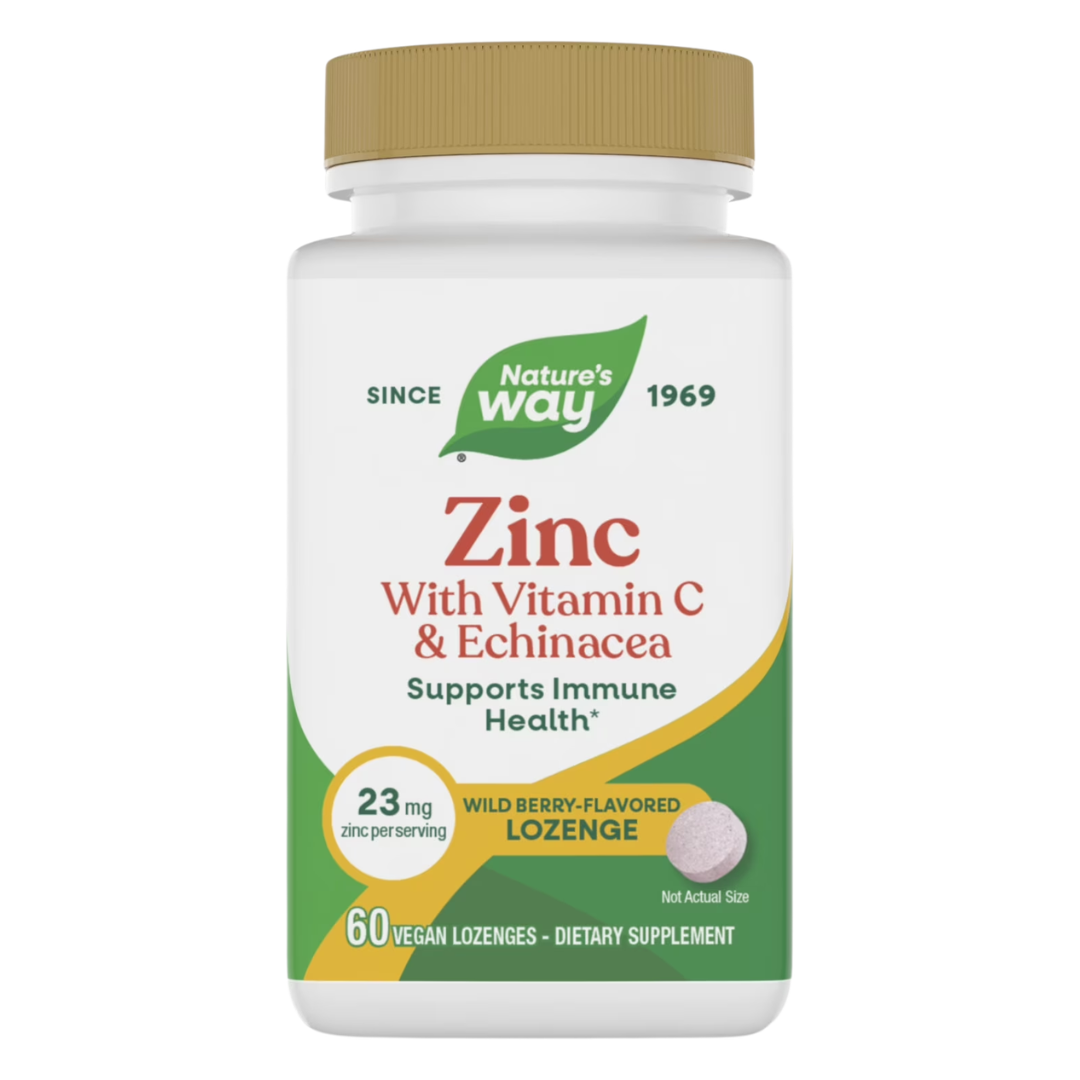 Nature's Way Zinc with Vitamin C & Echinacea Wild Berry-Flavored 23 mg, 60 Lozenges
