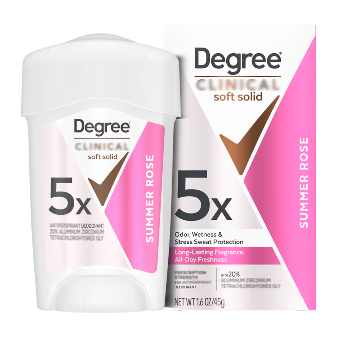 Degree Clinical Soft Solid 96H Deodorant Summer Rose, 1.6 oz / 45 g