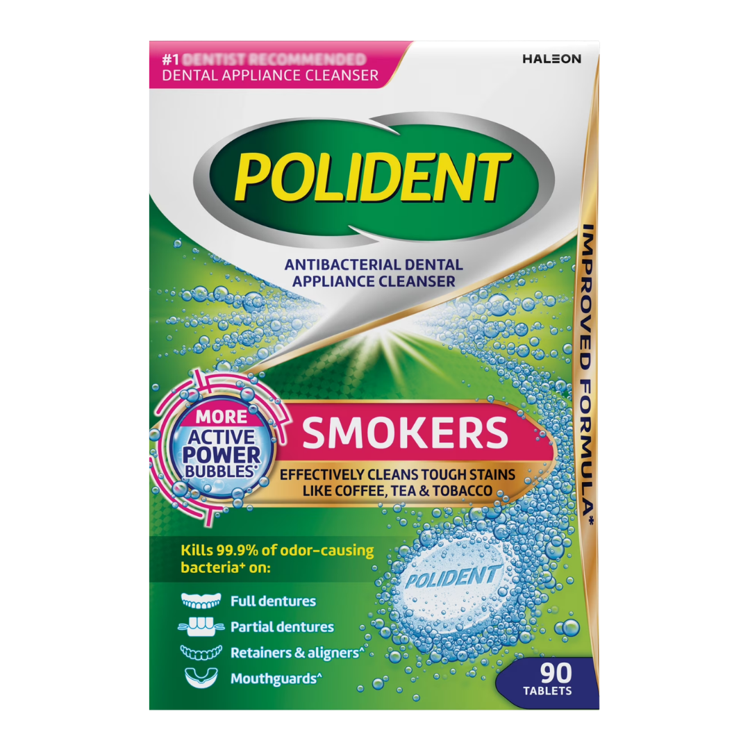 Polident Smokers Antibacterial Dental Appliance Cleanser, 90 Tablets