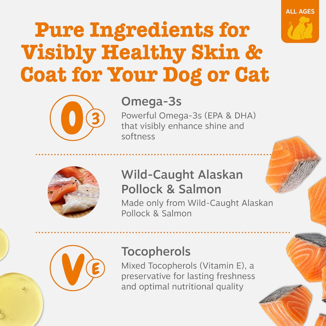 Zesty Paws Wild Alaskan Omega-3 Blend Pollock + Salmon Oil for Dogs & Cats, 16 oz / 473 ml