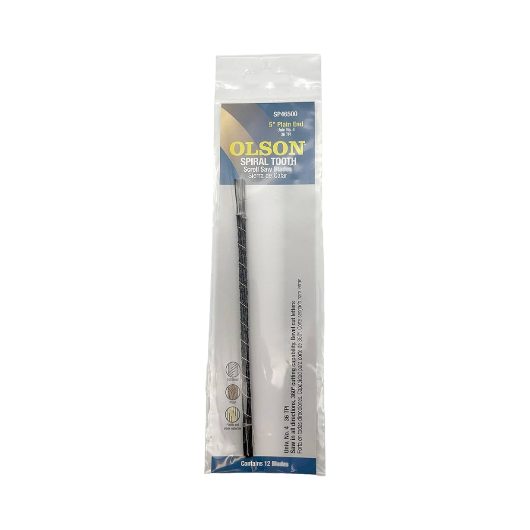 Olson Spiral Tooth Scroll Saw Blade Universal No. 4 5" Long Plain End, 12 Blades (SP46500)