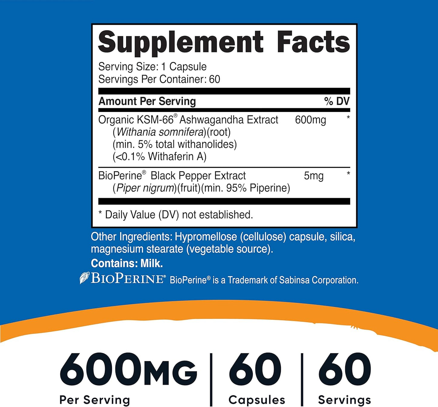 Nutricost KSM-66 Ashwagandha Root Extract 600mg Supplement 60 Capsules