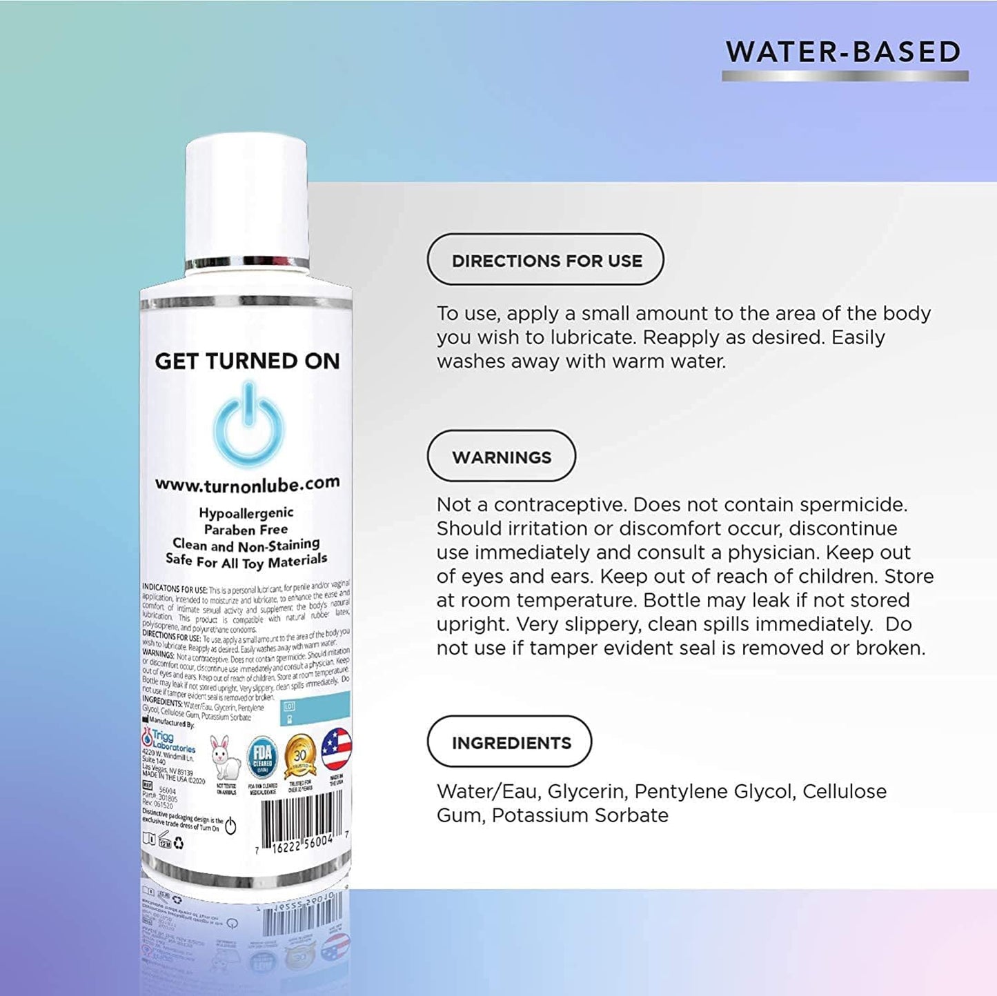 Turn On Water Based Gel Lube 8 fl oz / 236mL