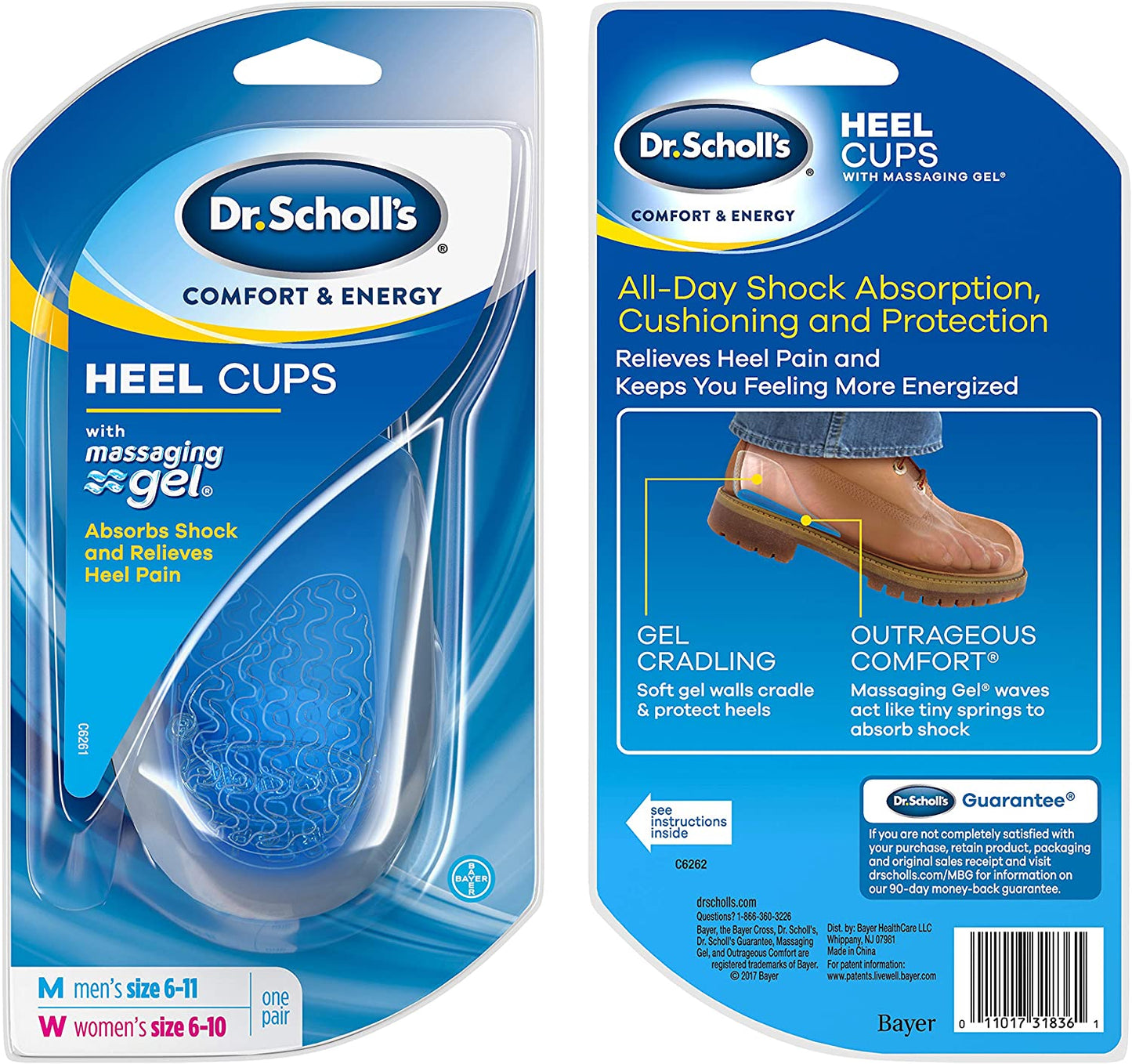 Dr. Scholl's Massaging Gel Heel Cups Absorb Shock All Day & Relieve Heel Pain One Pair