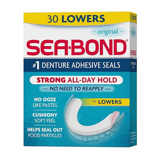 Sea Bond Denture Adhesive Seals for Lowers All-Day Strong Hold, 30 Lowers