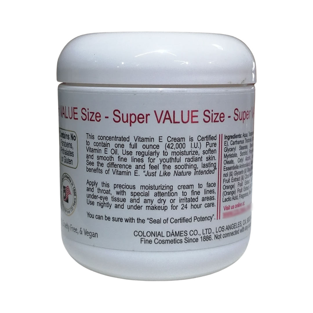 Colonial Dames Vitamin E Cream Concentrated Age Defying Moisturizer 42,000 IU, 6 oz / 168 g