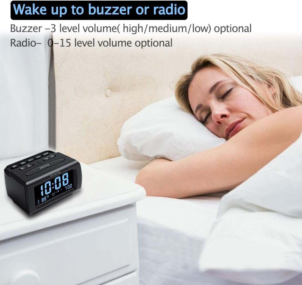 Dreamsky Alarm Clock with FM Radio 1.2 Inch Blue Digit Display