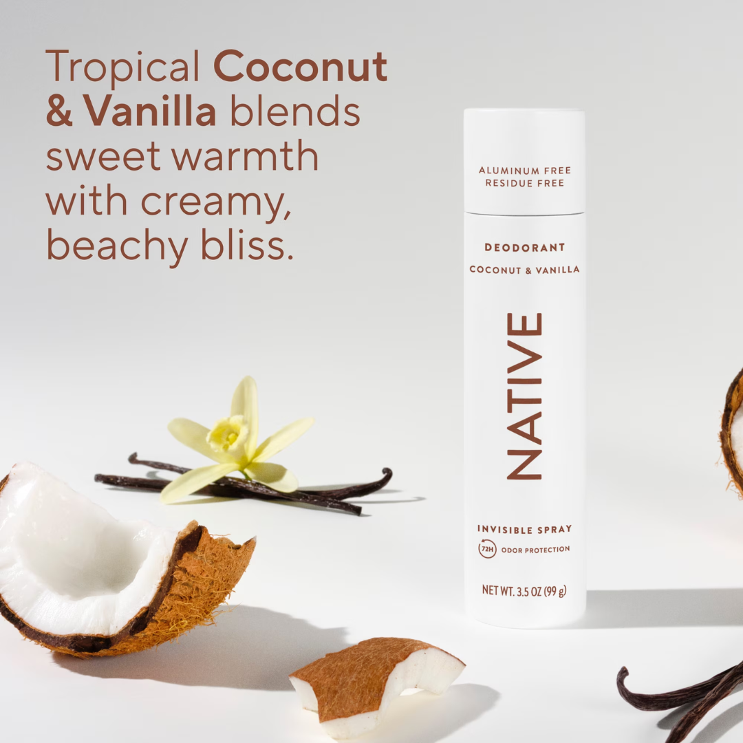 Native Invisible Spray Deodorant Coconut & Vanilla Scent, 3.5 oz / 99 g