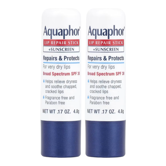 Aquaphor Lip Repair Stick + Sunscreen SPF 30, 2 Count (.17 oz / 4.8 g ea) NOT CARDED