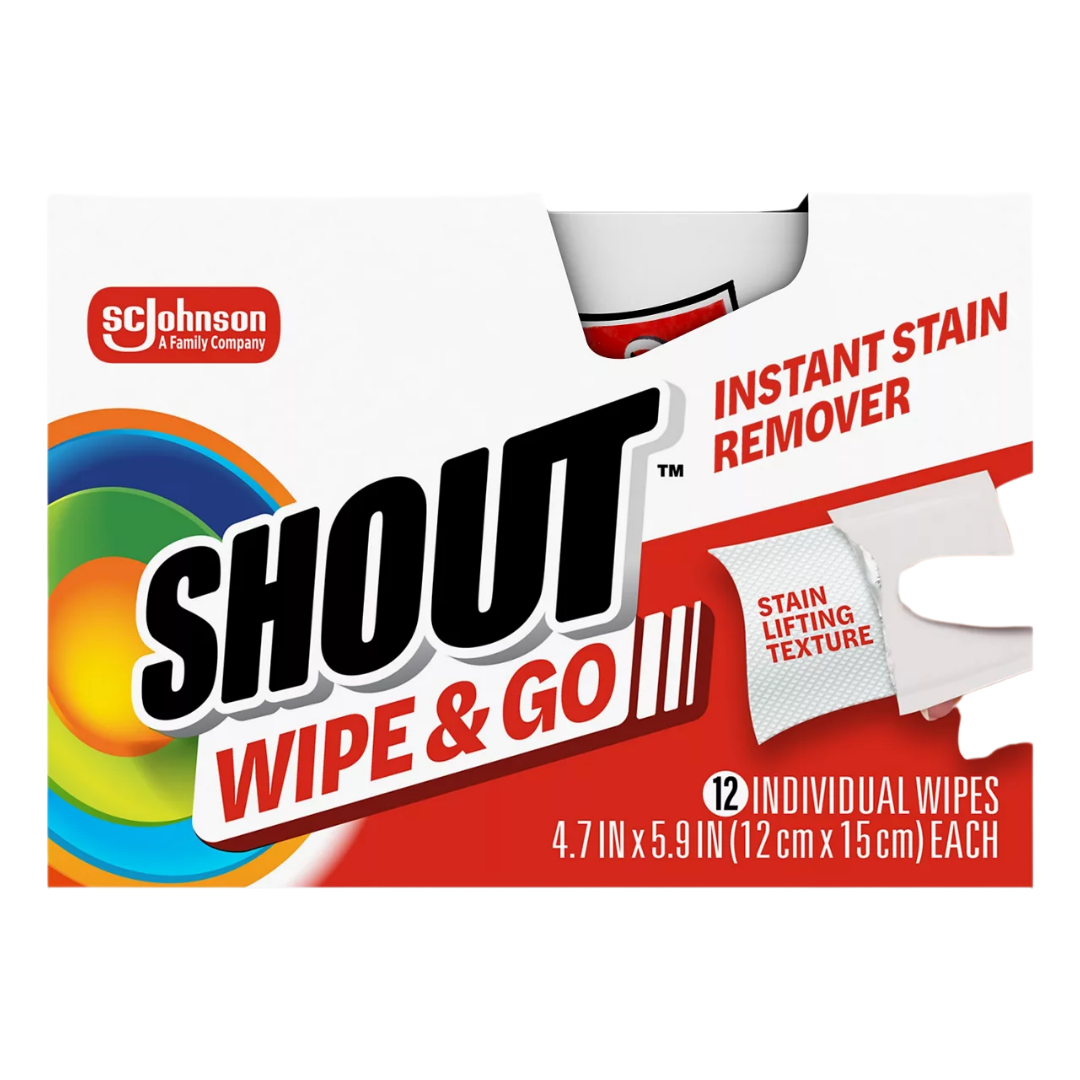 Johnson Shout Wipe & Go Instant Stain Remover, 12 Wipes