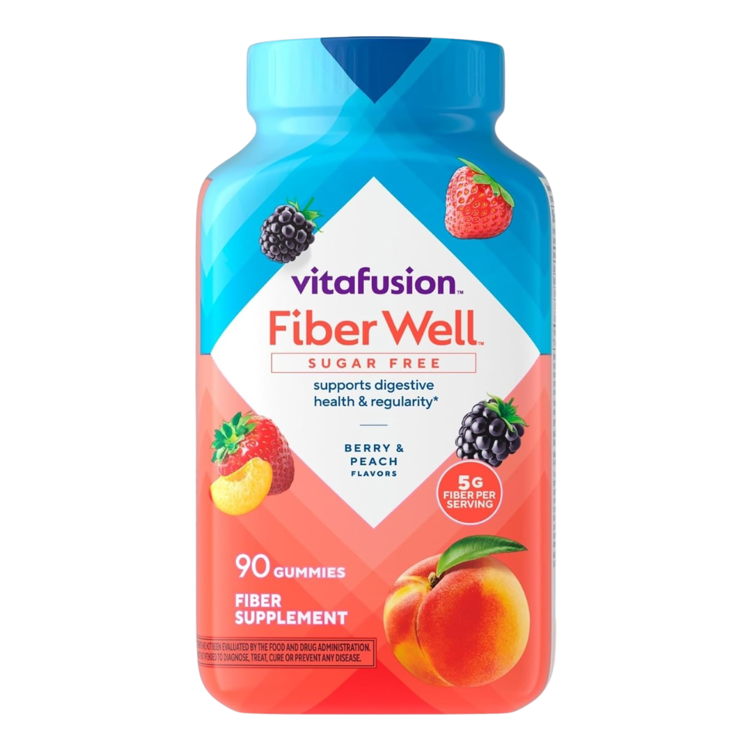 Vitafusion FiberWell Sugar Free 5 g Berry & Peach Flavors, 90 Gummies