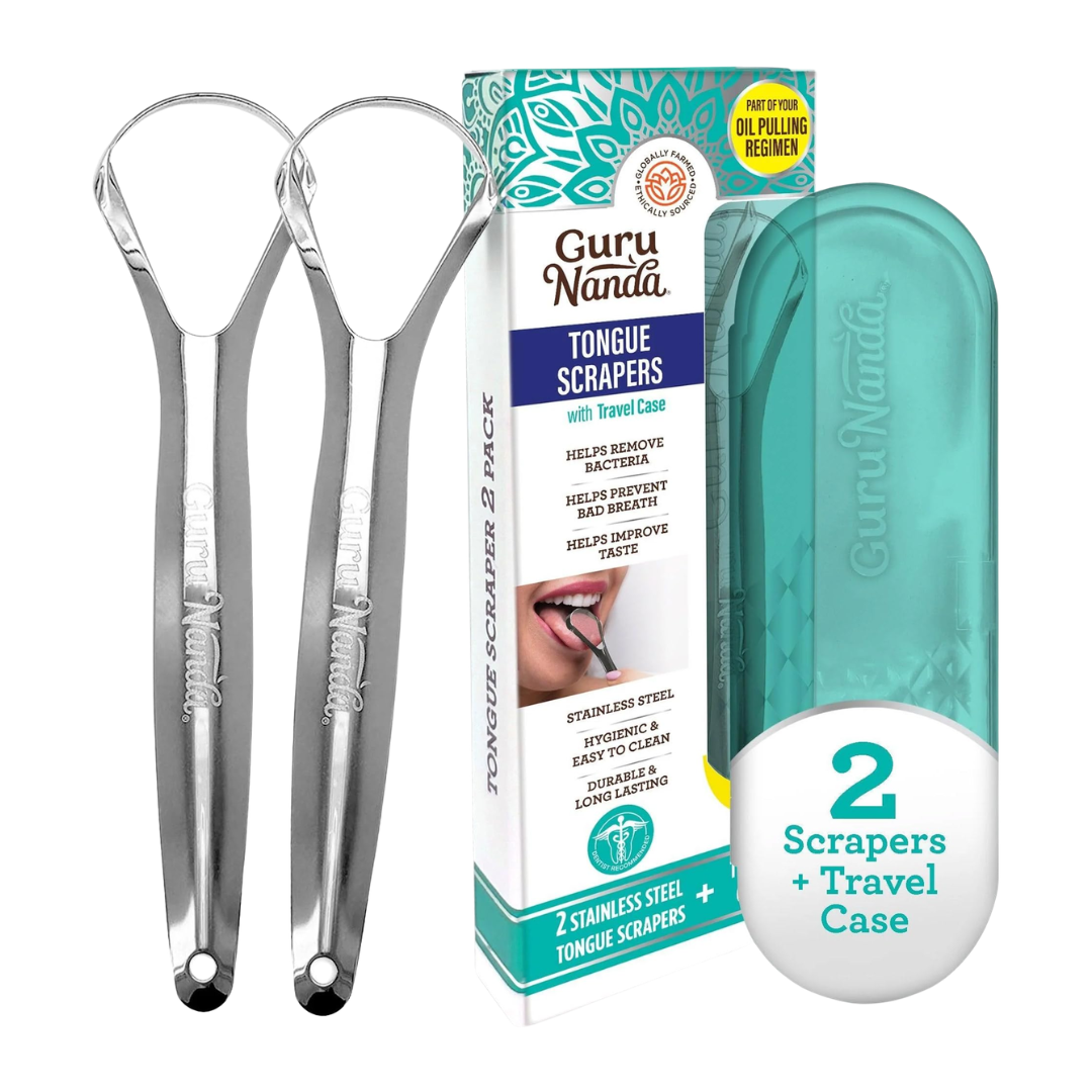 Guru Nanda Stainless Steel Tongue Scrapers (2 Pack)