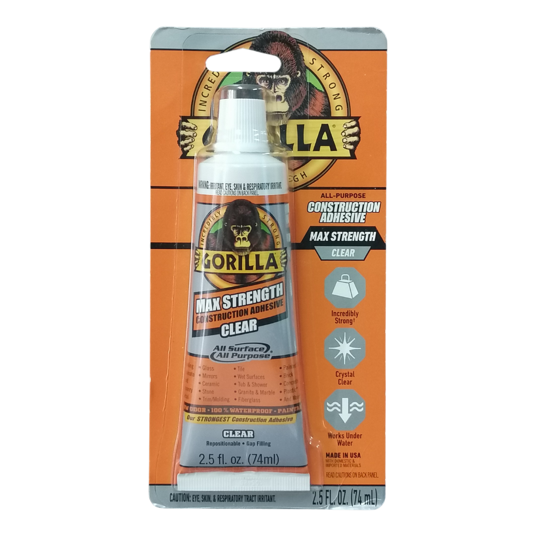 Gorilla Max Strength All-Purpose Construction Clear Adhesive, 2.5 oz / 74 ml