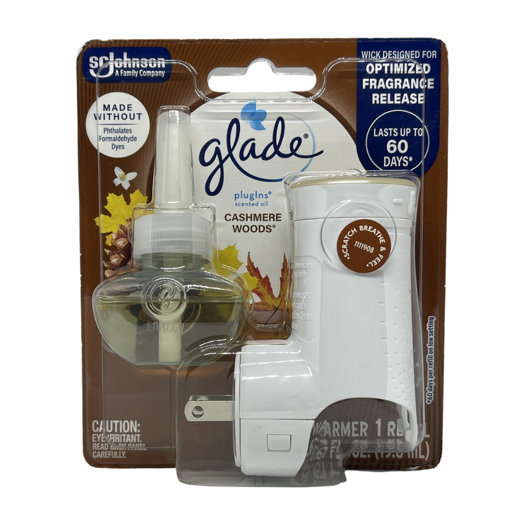 Glade PlugIns Scented Oil Cashmere Woods 1 Warmer 1 Refill, 120V, (19.8 ml / 0.67 oz)