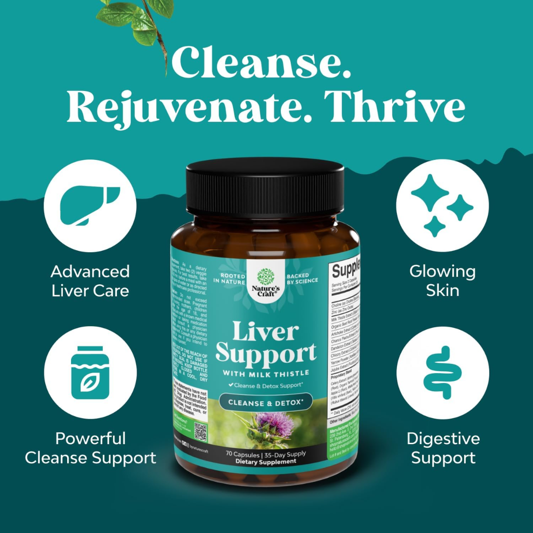 Nature's Craft Liver Support with Milk Thistle Cleanse & Detox, 70 Capsules