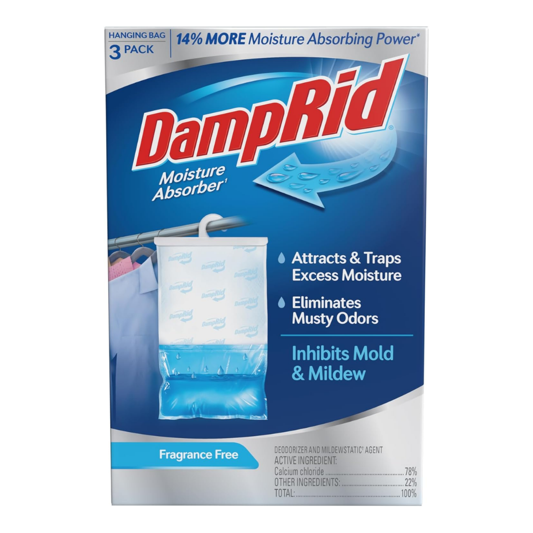 DampRid Moisture Absorber Fragrance Free Hanging Bag, 3 Pack