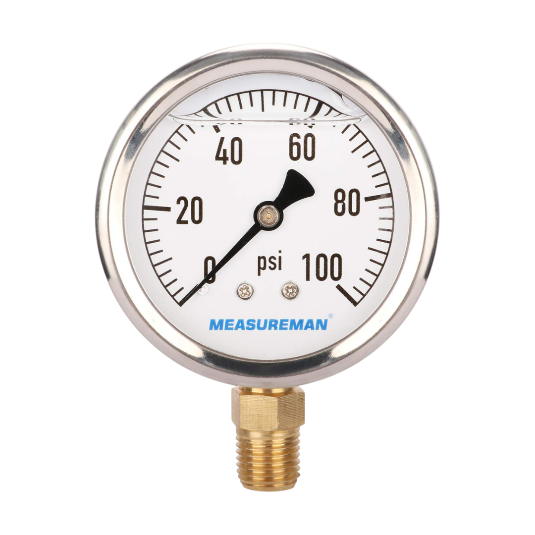 MEASUREMAN Glycerin Filled Plumbing Pressure Gauge Stainless Steel Case 0-100 PSI 2-1/2"
