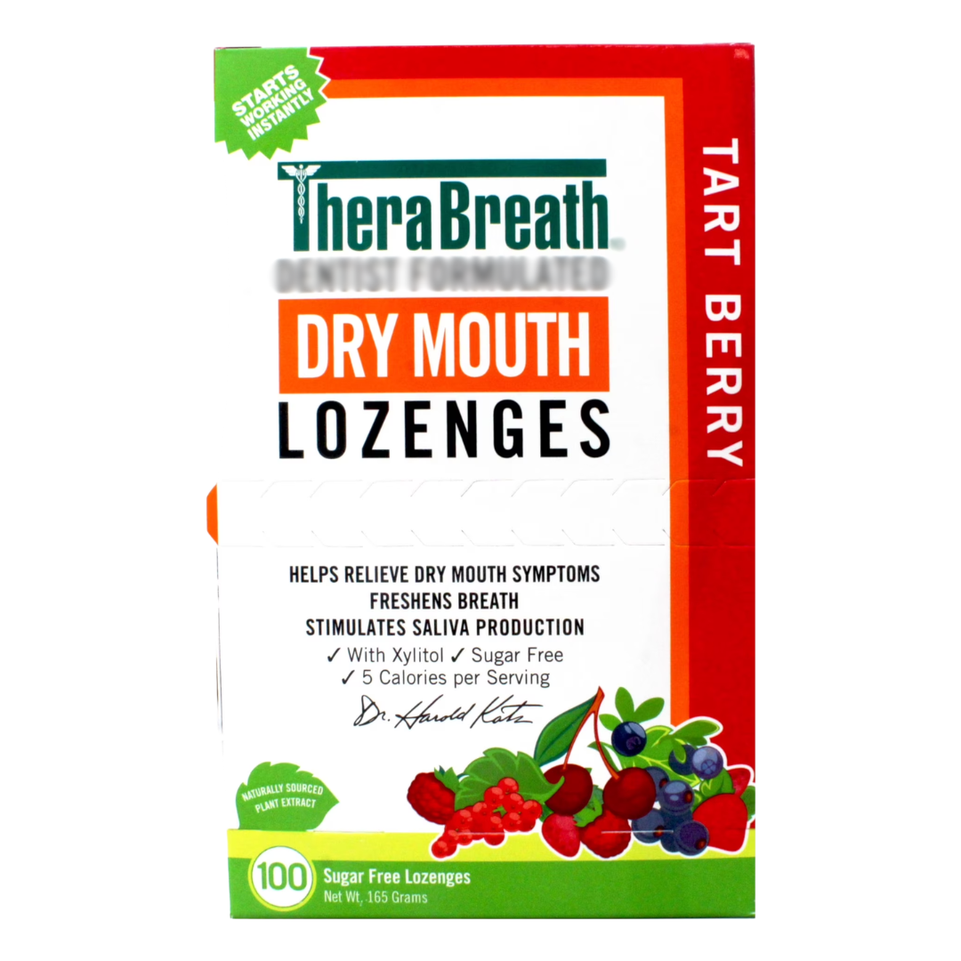 TheraBreath Dry Mouth Lozenges Tart Berry Flavor Sugar Free, 100 Count