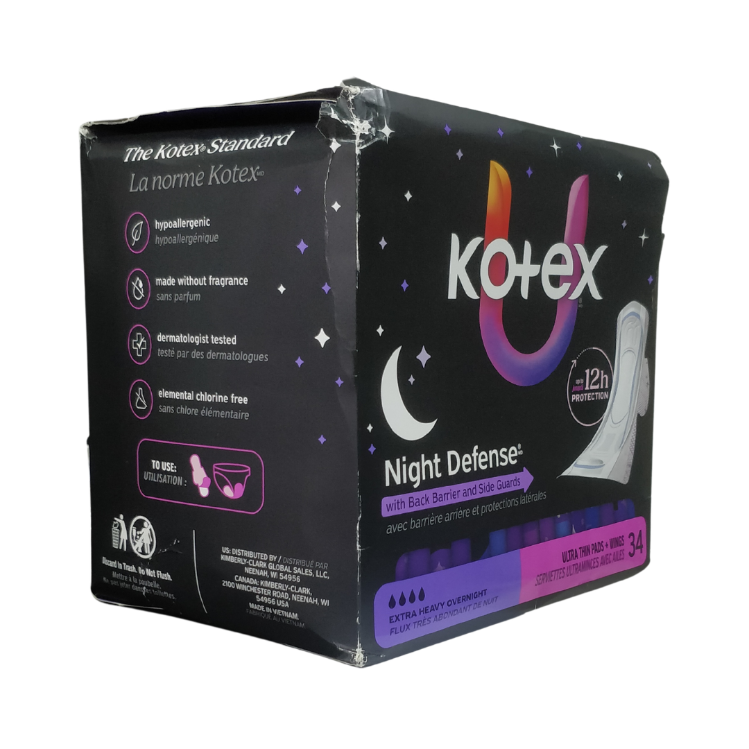 U by Kotex Night Defense Extra Heavy Overnight, 34 Ultra Thin Pads + Wings (DAMAGED BOX)