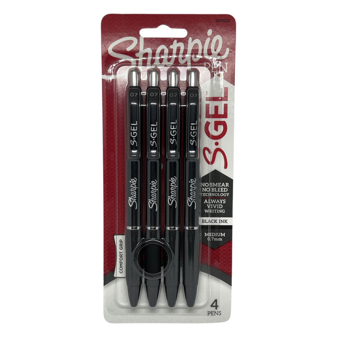 Sharpie Pen S-Gel Black Ink Medium Point 0.7 mm, 4 Count (2210232)