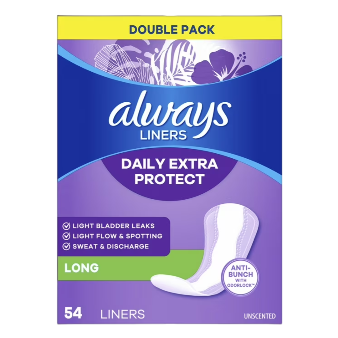 Always Xtra Protection Anti-Bunch Unscented Liners Long, 54 Count