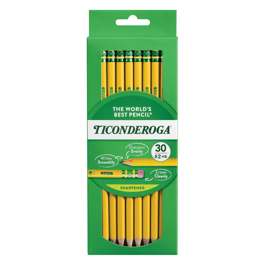 Ticonderoga Wood-Cased Pencils Pre-Sharpened #2 HB Soft Yellow, 30 Count