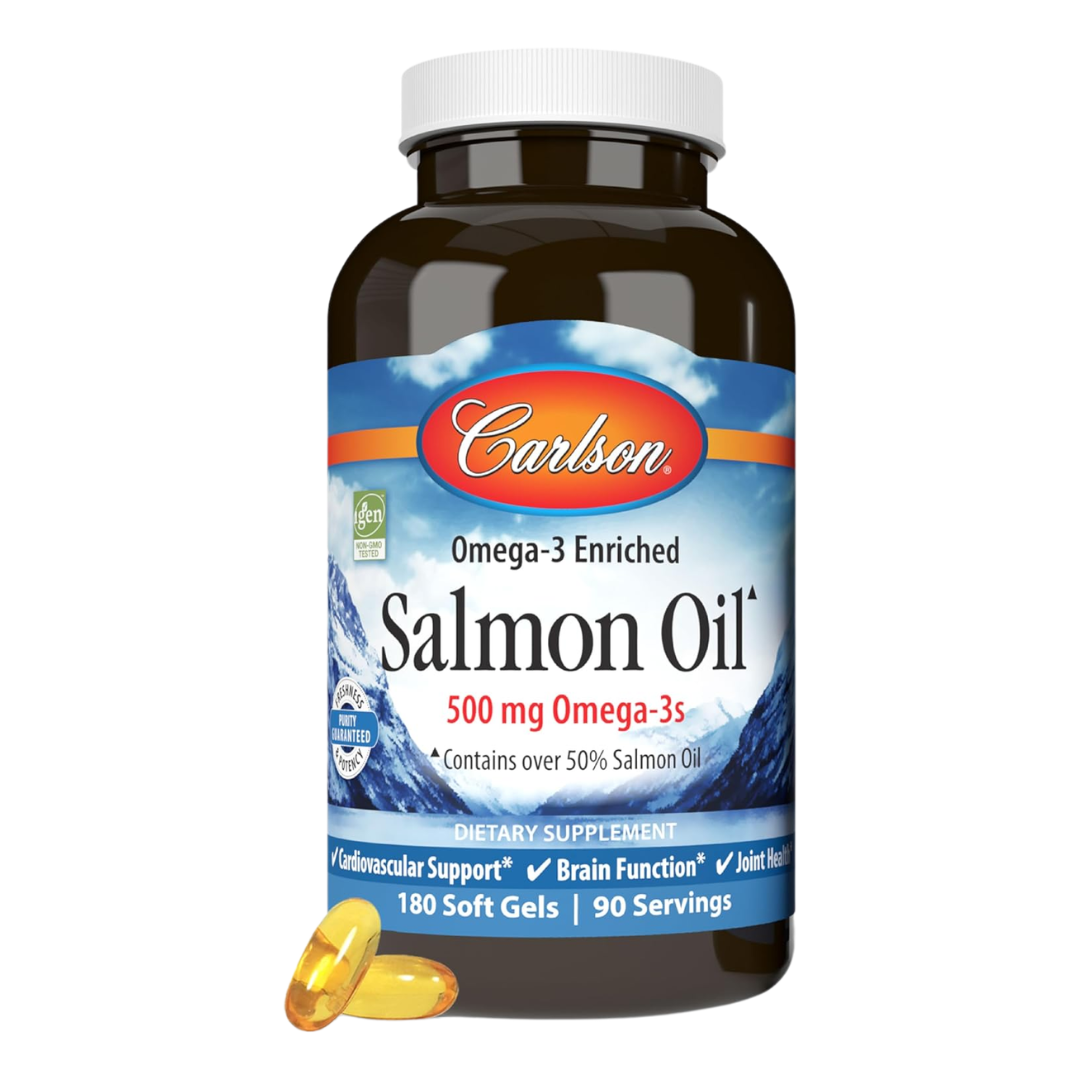 Carlson Norwegian Salmon Oil 500 mg 180 Softgels Omega 3, Brain, Heart & Joint Health